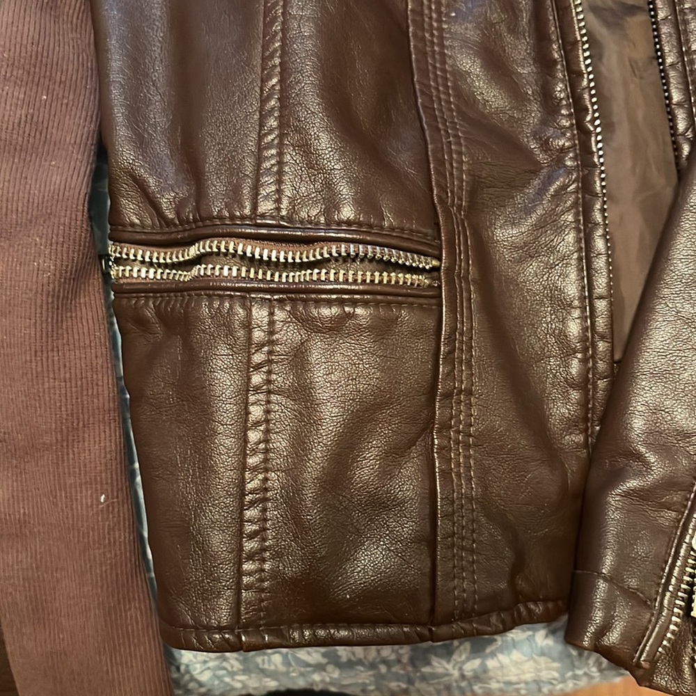 Express Brown Leather Fitted Jacket - image 3